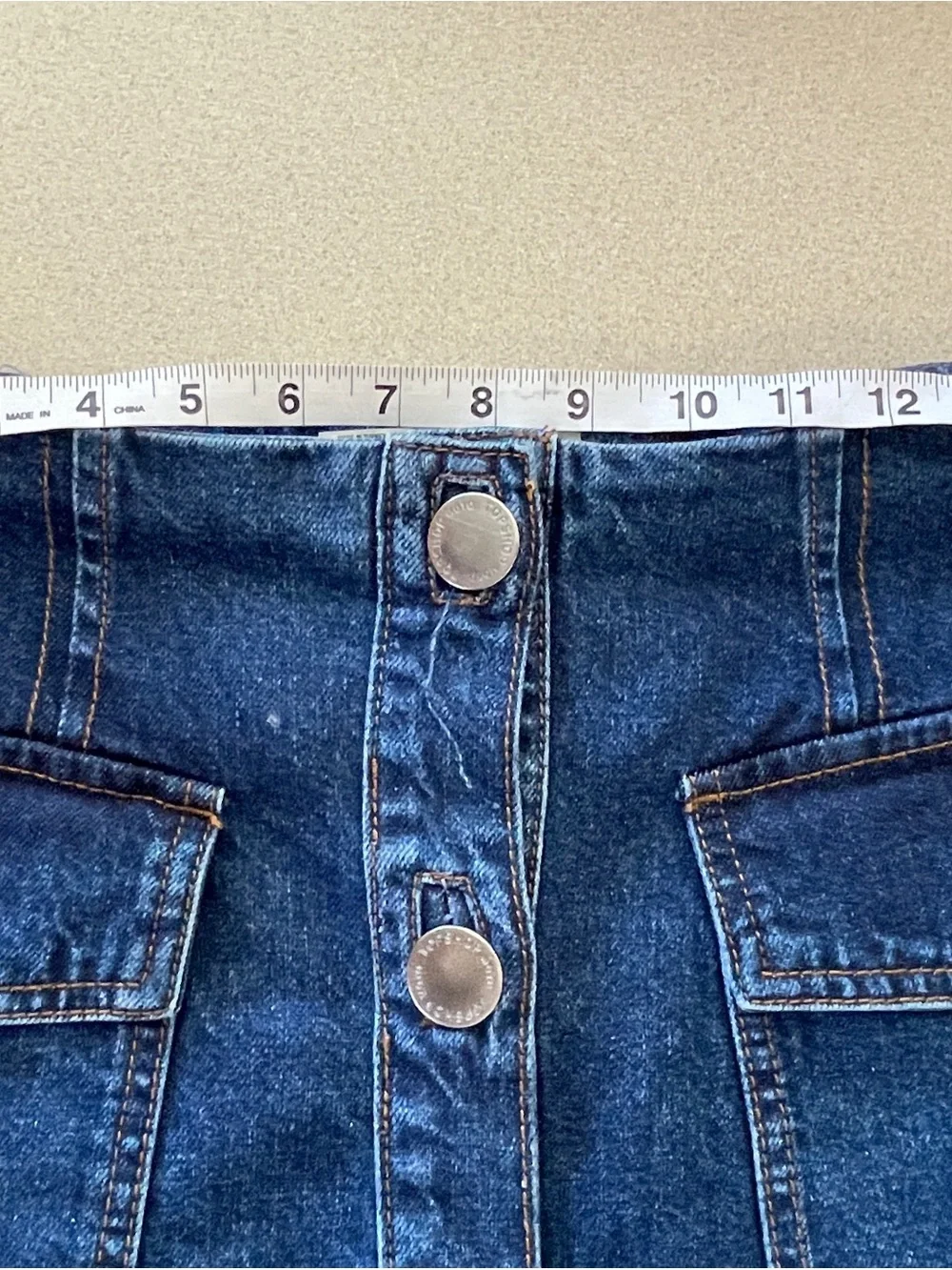 Topshop Moto Dark Blue Denim Button-Front Mini Skirt Lg Pocket Front 30
